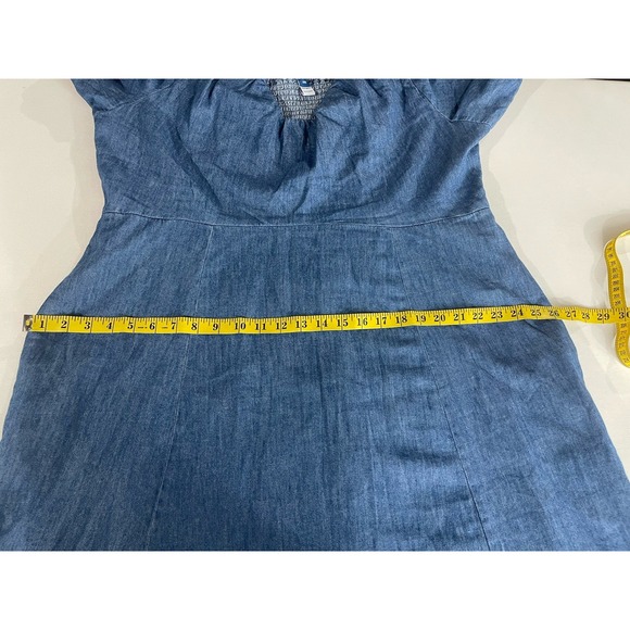 Old Navy Puff Sleeve Chambray Denim Dress XXL Prairie Western Cottage Cowgirl - Picture 12 of 13